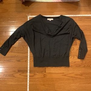 Dolman sleeve, cowl-neck Sweater with button arm detail